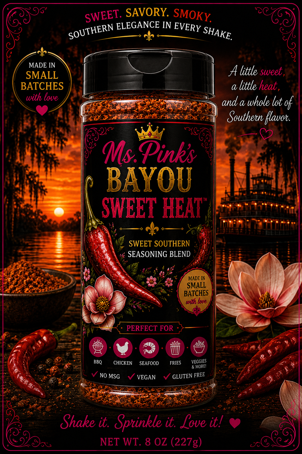 Ms.Pink’s Bayou Sweetheat Seasoning